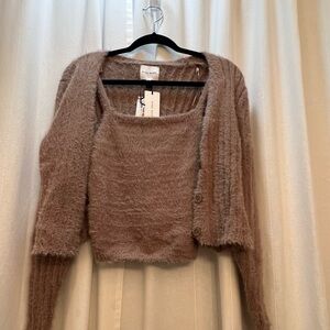 Pink Rose Fuzzy Knit Cardigan Set